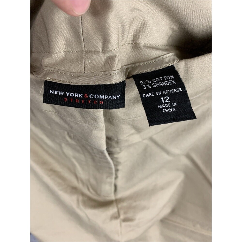 New York & Company Stretch Womens 12 Khaki Cotton Spandex Blend Skirt Pockets - Picture 3 of 7
